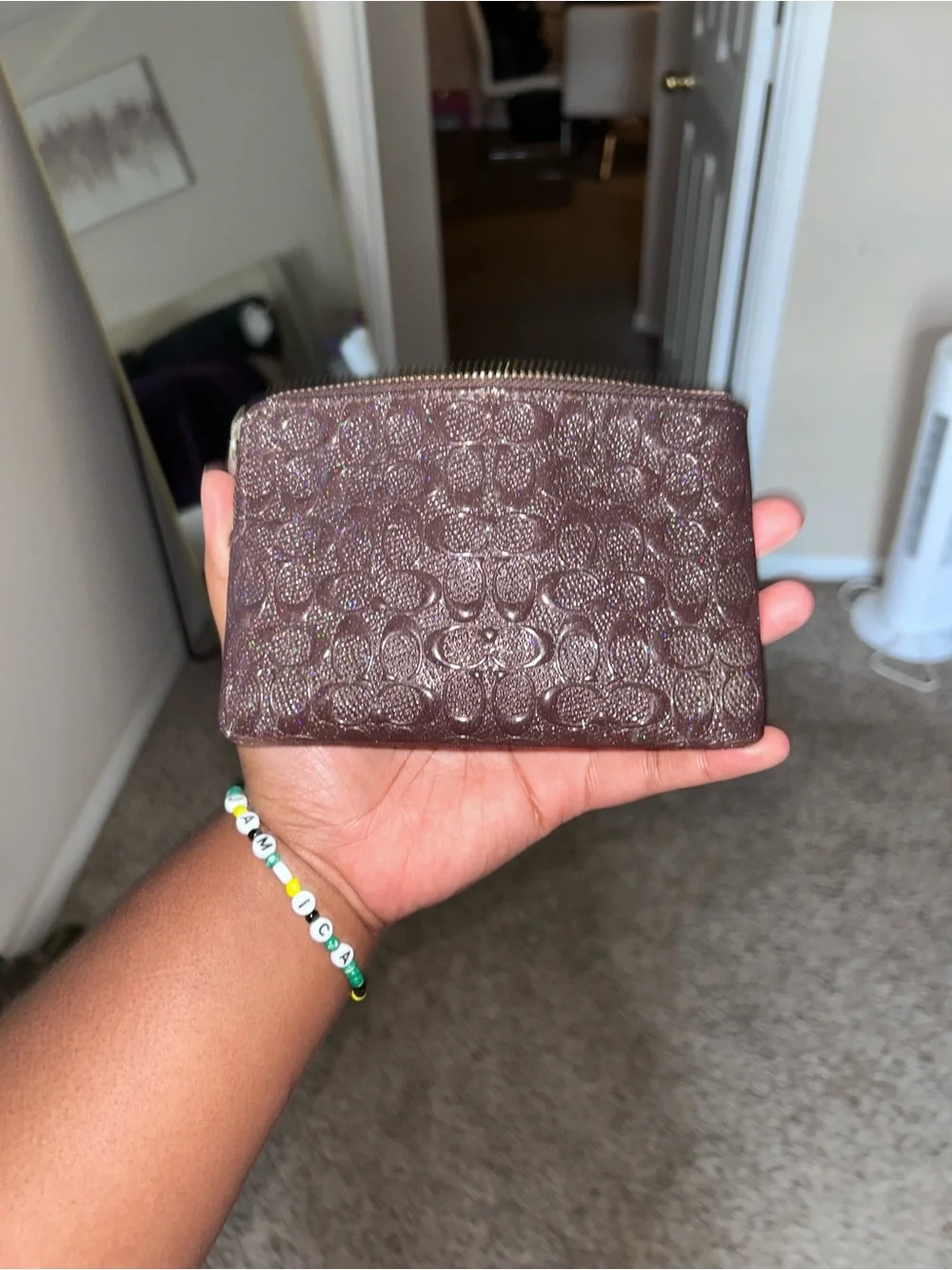 Coach Purple Signature Embossed Leather Zip Card Holder